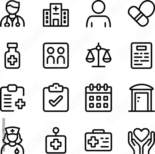 Equal health icons outline vector icons of equal health care access doctor icon hospital building representing medical equality healthcare services accessibility public health system 