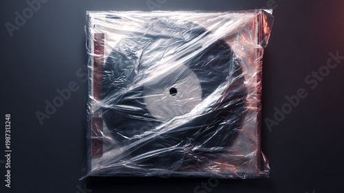 Old vinyl record cover with plastic wrap overlay.