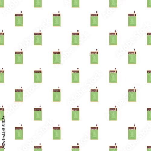 Seamless pattern featuring flat design matchboxes with festive holiday tree elements