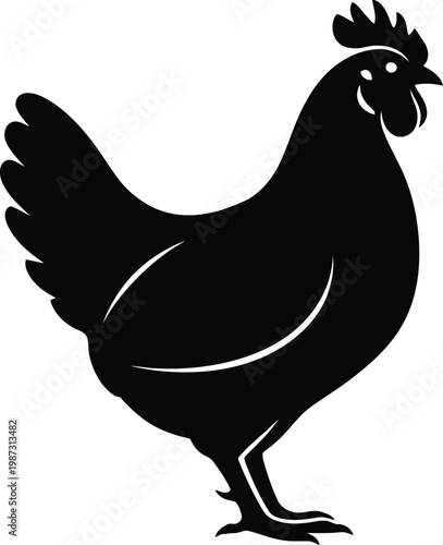 Silhouette of a Standing Chicken Facing Right.