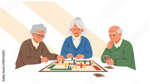 Senior Friends Playing Board Game | Elderly Leisure Activity | Retirement Home Fun