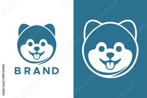Modern Minimalist Pomeranian Dog Mascot Logo Design, Cute Fluffy Puppy Head Negative Space Vector Emblem
