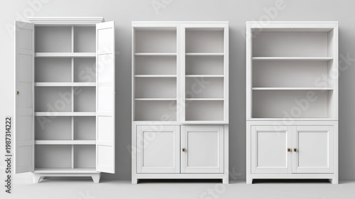 White Modern Cabinets with Open Shelves and Closed Storage