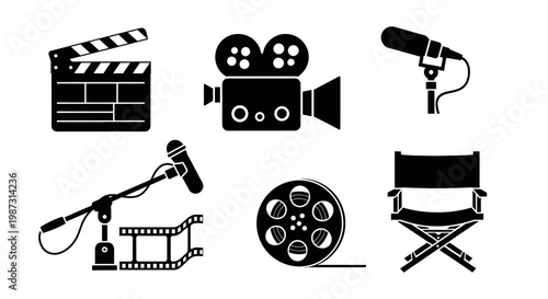 Film Production Icons Set Movie Making Equipment and Accessories