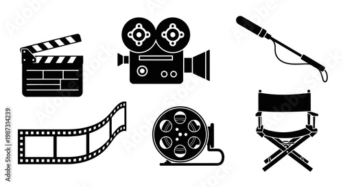 Movie Production Icons Set Film Making Equipment Cinema Industry Symbols