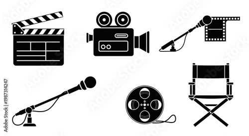 Film Production Icons Set Cinema Movie Making Equipment