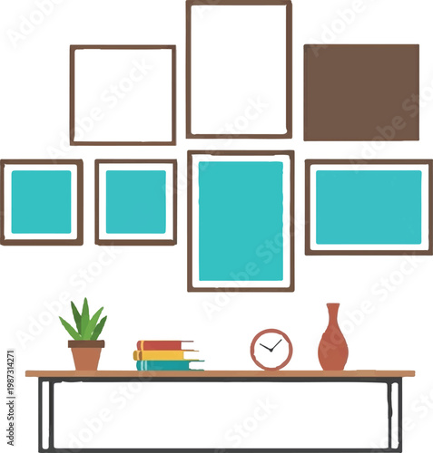 Minimalist living room shelf with artwork and decor items arrangement