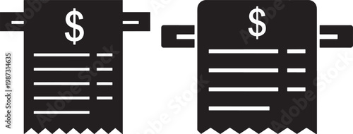 Two receipts with dollar signs cash register dollar sign black and white shopping illustration transaction purchase commerce business document accounting investment statement