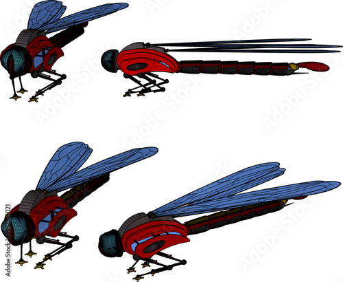 Vector sketch illustration of dragonfly animal design with wide wings in the shape of a mechanical robot