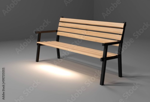 Modern wooden bench placed against a neutral studio background