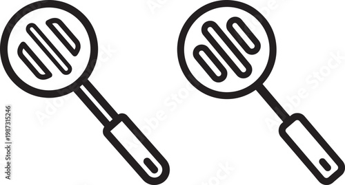 Two slotted spoons black and white illustration slotted spoon kitchen utensil cooking tool flat design food and drink illustration cookware kitchenware equipment preparation accessory