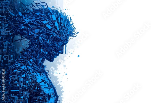 Futuristic Digital Portrait of a Woman with Circuitry and Technology