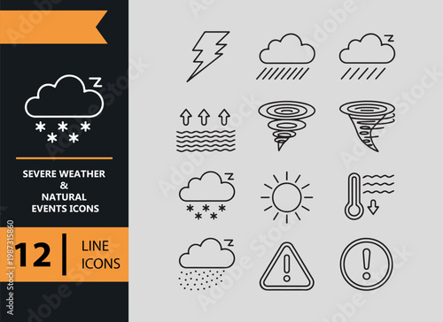 Severe Weather and Natural Events Outline Icon Collection Set
