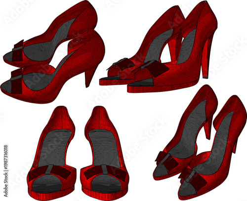Vector sketch illustration of high heel women's shoes design for party fashion 