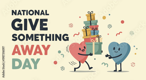 Obraz na płótnie Heart characters giving gifts in playful colorful illustration for National Give