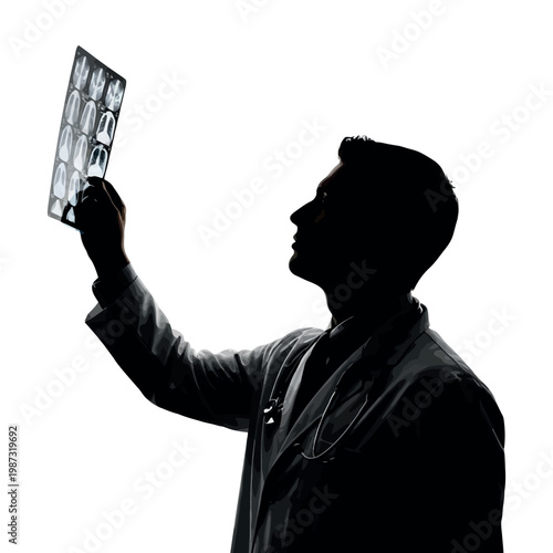 Silhouette of doctor examining xray