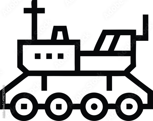 Modern outline illustration of a robust Mars exploration rover designed for interplanetary scientific missions