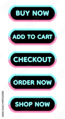 Pastel Pink and Soft Blue 3D E-commerce Call to Action Button Set with Glossy Finish, Cute Rounded Interface Elements for Buy Now Add to Cart Checkout Order Now Shop Now Controls, Minimal Candy Style 