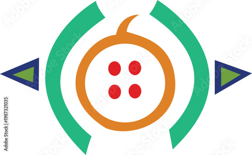 Abstract Circular Tech Logo with Geometric Arrows and Button Core Vector Design