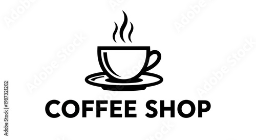 Coffee shop logo with steaming cup on saucer graphic design