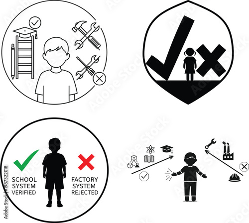 Education and vocational path decision-making illustration with verification symbols