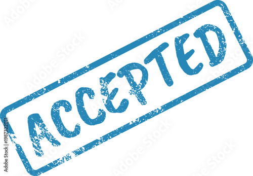 Blue distressed rectangular stamp with ACCEPTED message clearly visible on a clean white surface