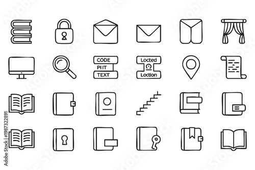UI interface and document icons, security email navigation app symbols