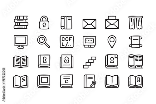 Web interface icons, document security email navigation symbols