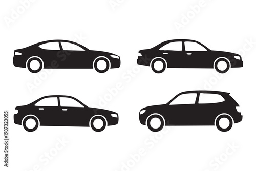 Tableau sur toile Vehicle side view icons, car silhouette sedan hatchback symbols