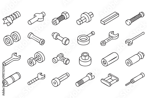 Engineering tools icon set, outline vector collection of hardware elements for maintenance and repair applications