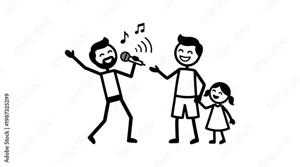 Naklejka premium Family Singing Karaoke Together