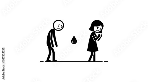 Sad Couple with a Tear and Emotional Distress