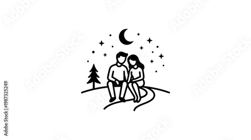 Couple Sitting Under the Stars at Night