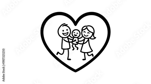 Happy Family Inside A Heart Outline