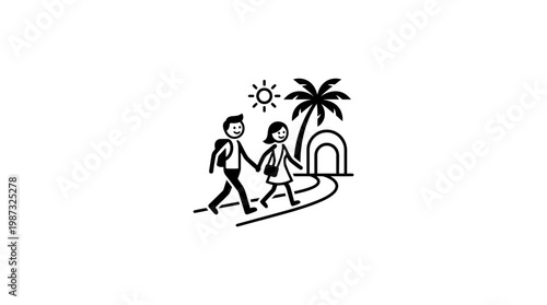 Couple Walking on Vacation Pathway