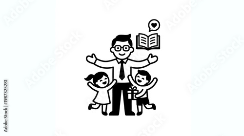 Father's Day Icon Family Reading Together