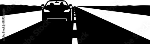 Car with family on highway silhouette.