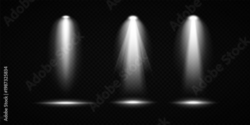 Stage Spotlight Beam Light Effect with Glowing Rays and Concert Theatre Illumination on Transparent Background