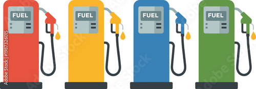 Gas station pump. illustration, clean vector artwork of petrol pump with fuel nozzle showing fuel station service and modern transport energy industry design.