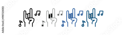 
Rock music icon set multiple style collection with hand and song designs