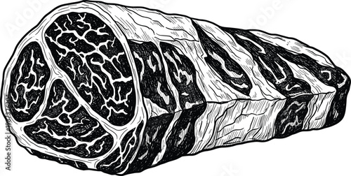 A close up view of delicious fresh juicy raw marbled wagyu steak meat graphic vector illustration, isolated on transparency.