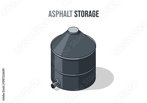 Isometric vector illustration of an asphalt storage tank, industrial equipment