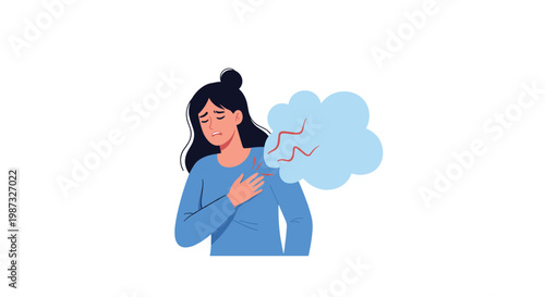 Young woman holding her chest with painful expression suffering from sudden heart attack or strong emotional chest discomfort.