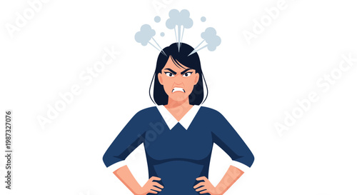 Furious young woman with angry face and steam coming from her head showing extreme frustration and negative emotions.