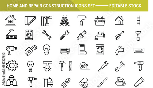 Collection of home improvement construction line icons for various projects Vector
