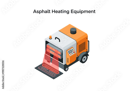 Vector isometric illustration of asphalt heating equipment for road construction