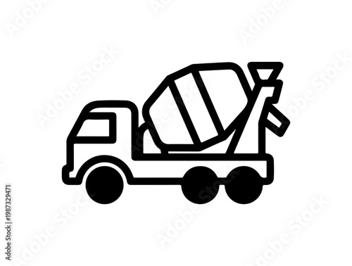 Black and White Concrete Mixer Truck Vector Icon