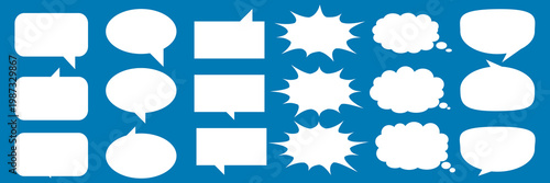 	
A set of chat box designs for comments on social media or comics. Vector designs of speech bubbles, text boxes, and conversation chat columns in comics.	
