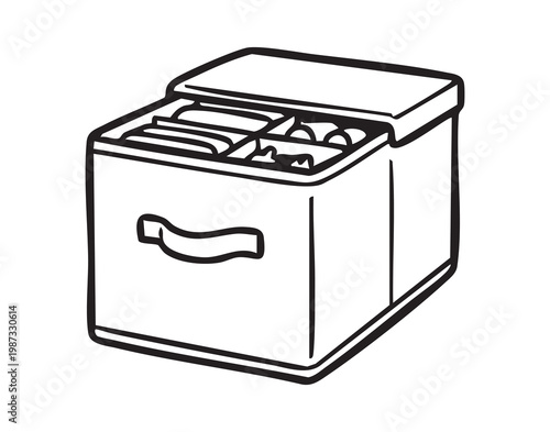 Desktop organizer box with compartmented storage for supplies and small tools, modular drawer and lid design, tidy workspace solution for office or craft area, minimalist and functional storage mood