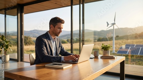 Remote Worker in Minimalist Solar Powered Rural Tech Hub